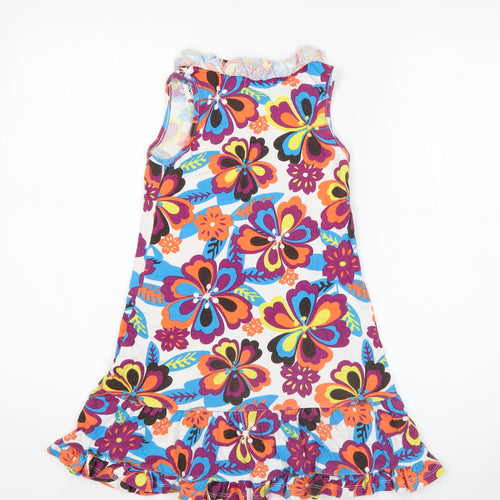 Debenhams Girls White Floral Cotton Shift  Size 7-8 Years  Round Neck