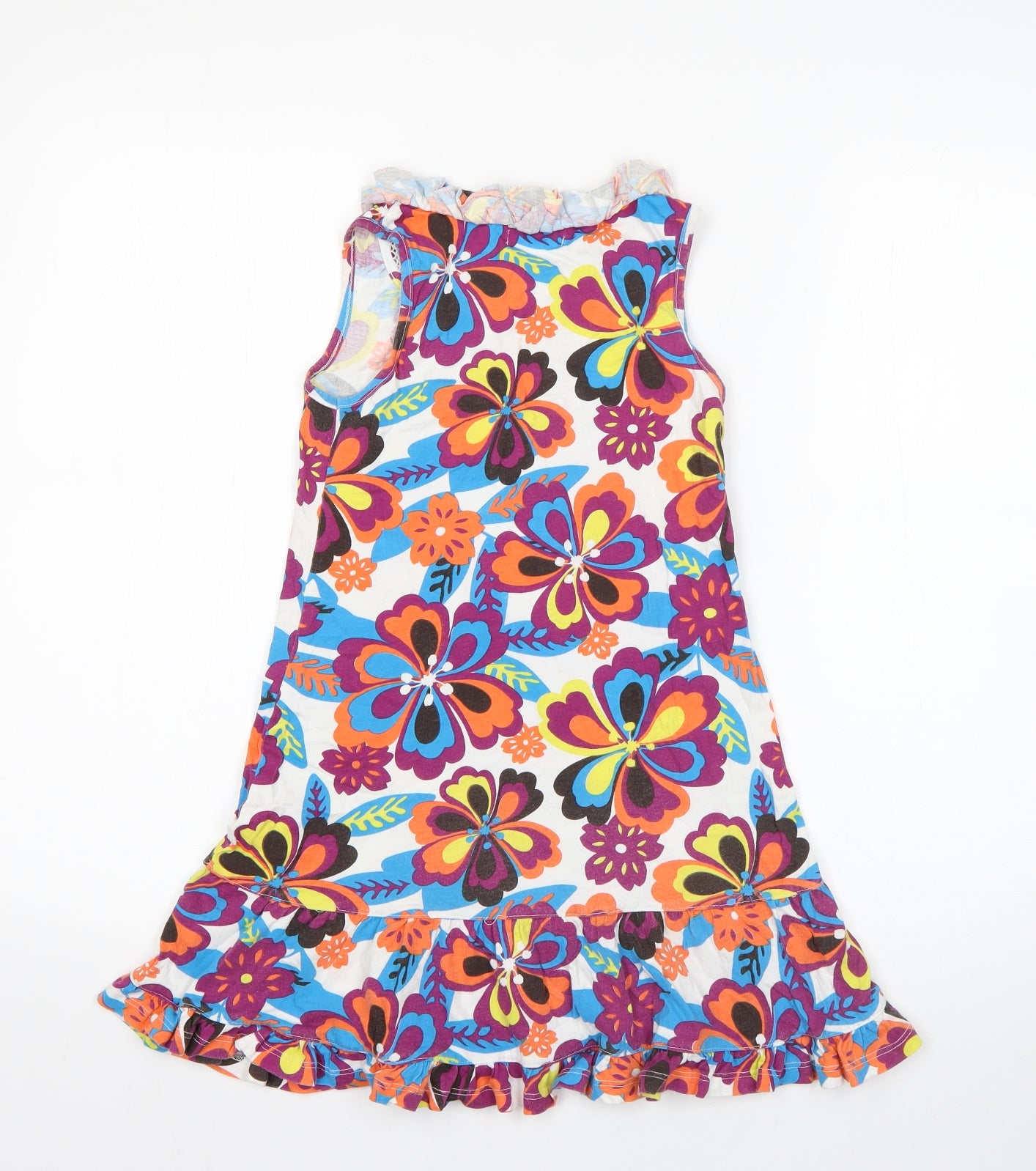 Debenhams Girls White Floral Cotton Shift  Size 7-8 Years  Round Neck