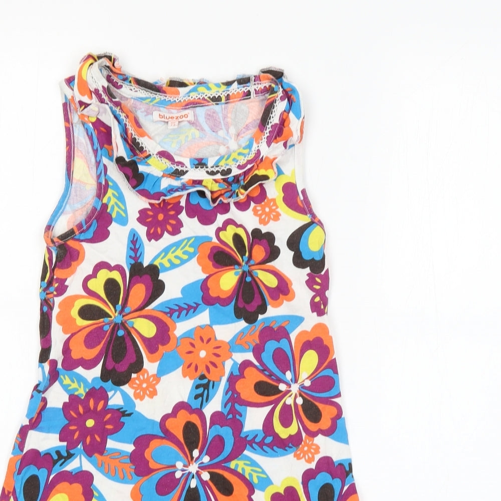 Debenhams Girls White Floral Cotton Shift  Size 7-8 Years  Round Neck