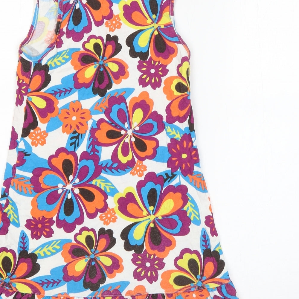 Debenhams Girls White Floral Cotton Shift  Size 7-8 Years  Round Neck