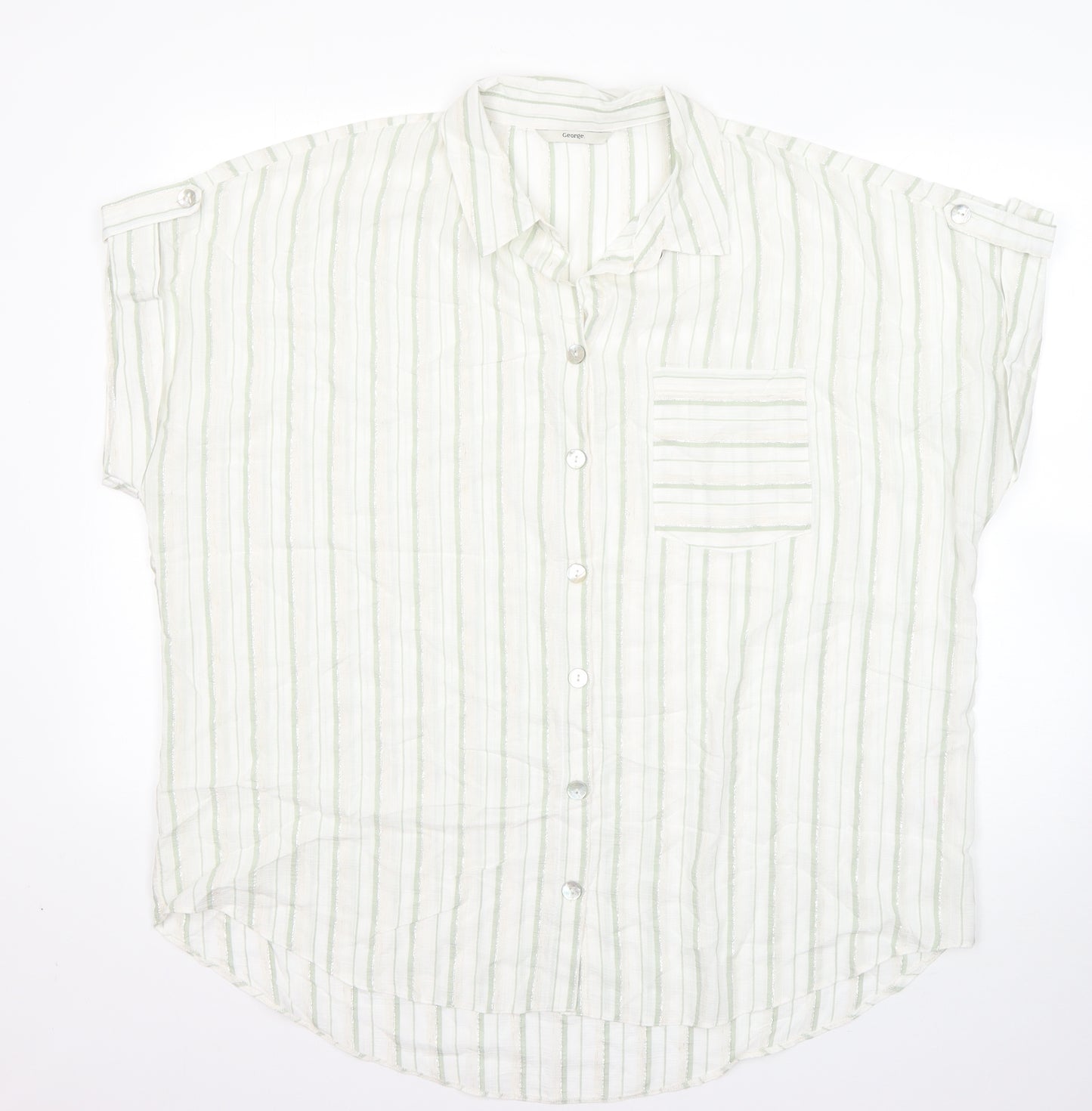 George Womens White Striped Linen Basic Blouse Size 18 Collared