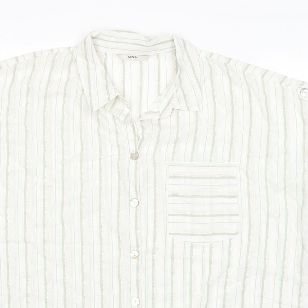 George Womens White Striped Linen Basic Blouse Size 18 Collared