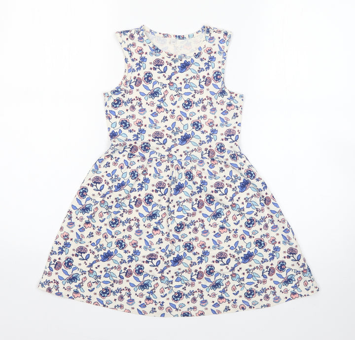 Palomino Womens White Floral Cotton Shift  Size 6  Round Neck