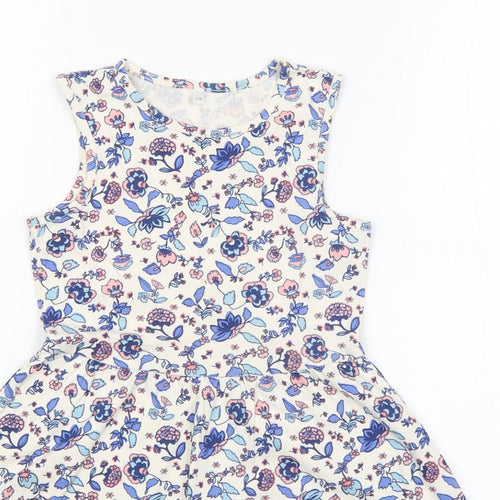 Palomino Womens White Floral Cotton Shift  Size 6  Round Neck