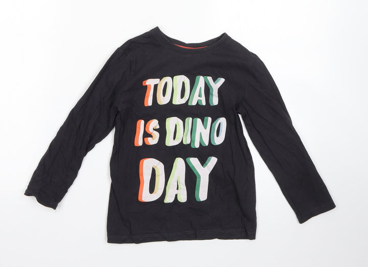 Preworn Boys Black Cotton Basic T-Shirt Size 6-7 Years Round Neck