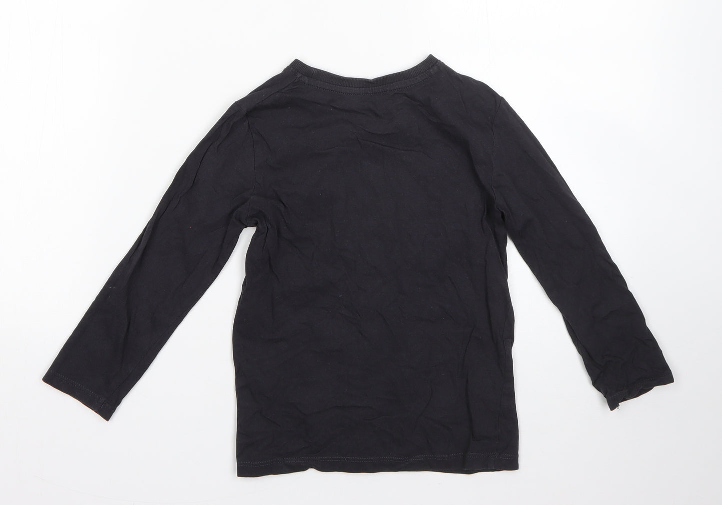 Preworn Boys Black  Cotton Basic T-Shirt Size 6-7 Years Round Neck
