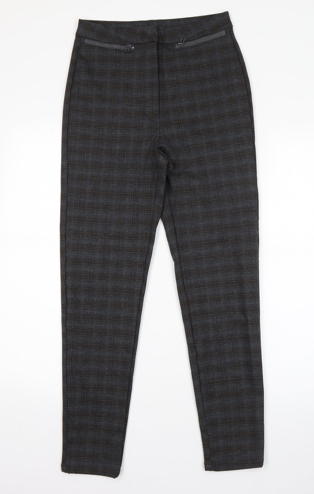 Primark Womens Grey Check Viscose Dress Pants Trousers Size 8 L26 in Regular