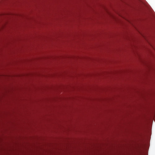 TU Womens Red Round Neck Striped Acrylic Pullover Jumper Size 8
