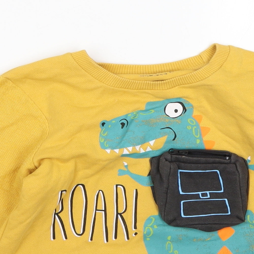 Nutmeg Boys Yellow Round Neck  Cotton Pullover Jumper Size 5-6 Years   - dinosaur