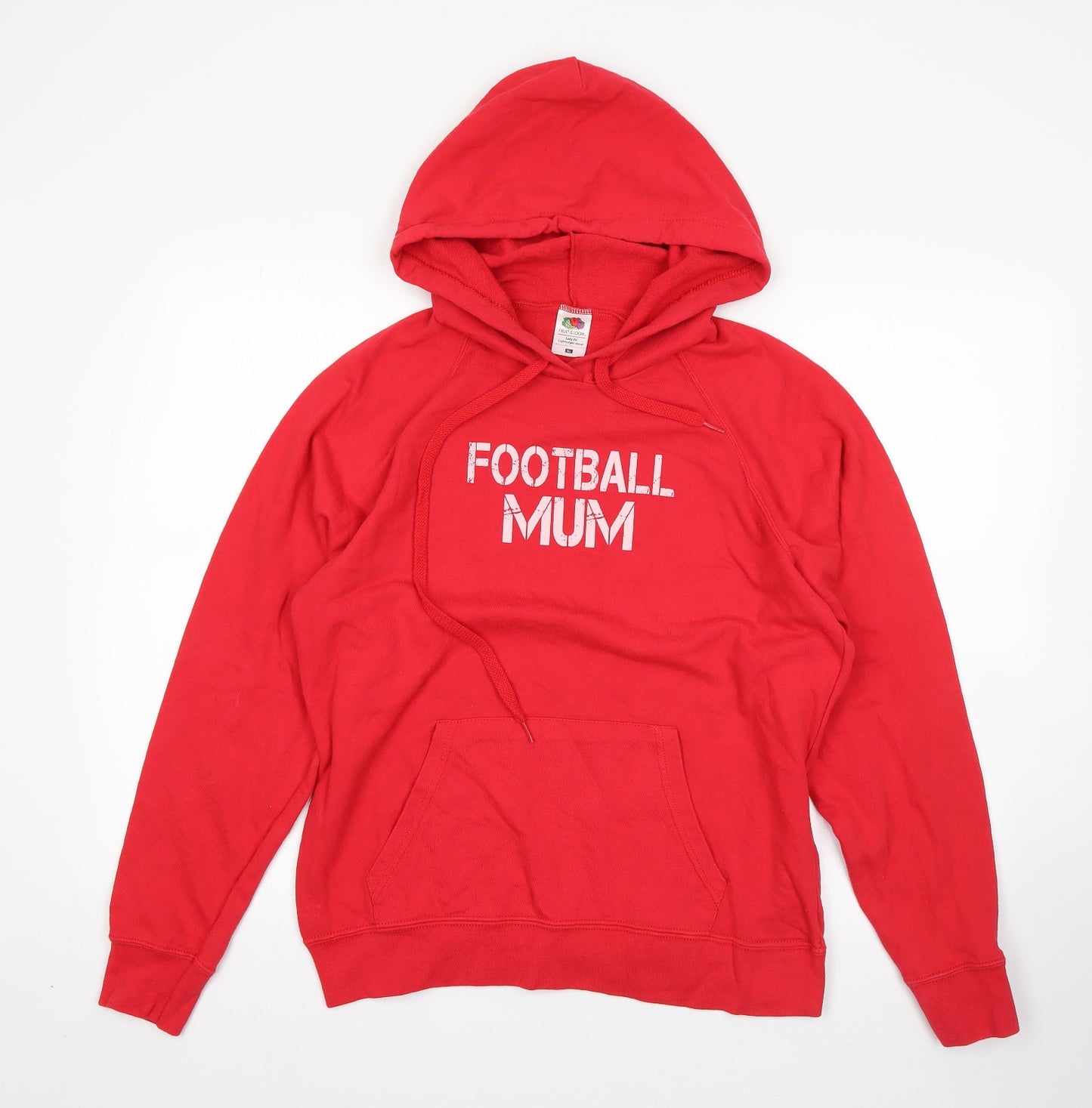 Fruit of the Loom Womens Red  Cotton Pullover Hoodie Size XL   - football mum