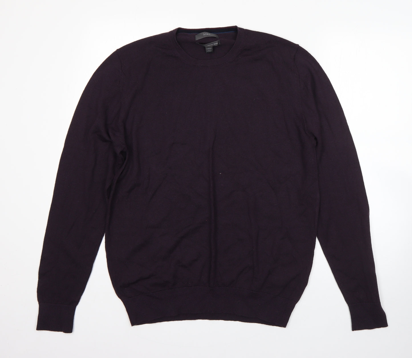 M&S Mens Purple Round Neck  Wool Pullover Jumper Size L