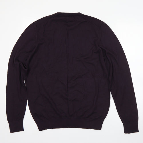 M&S Mens Purple Round Neck  Wool Pullover Jumper Size L