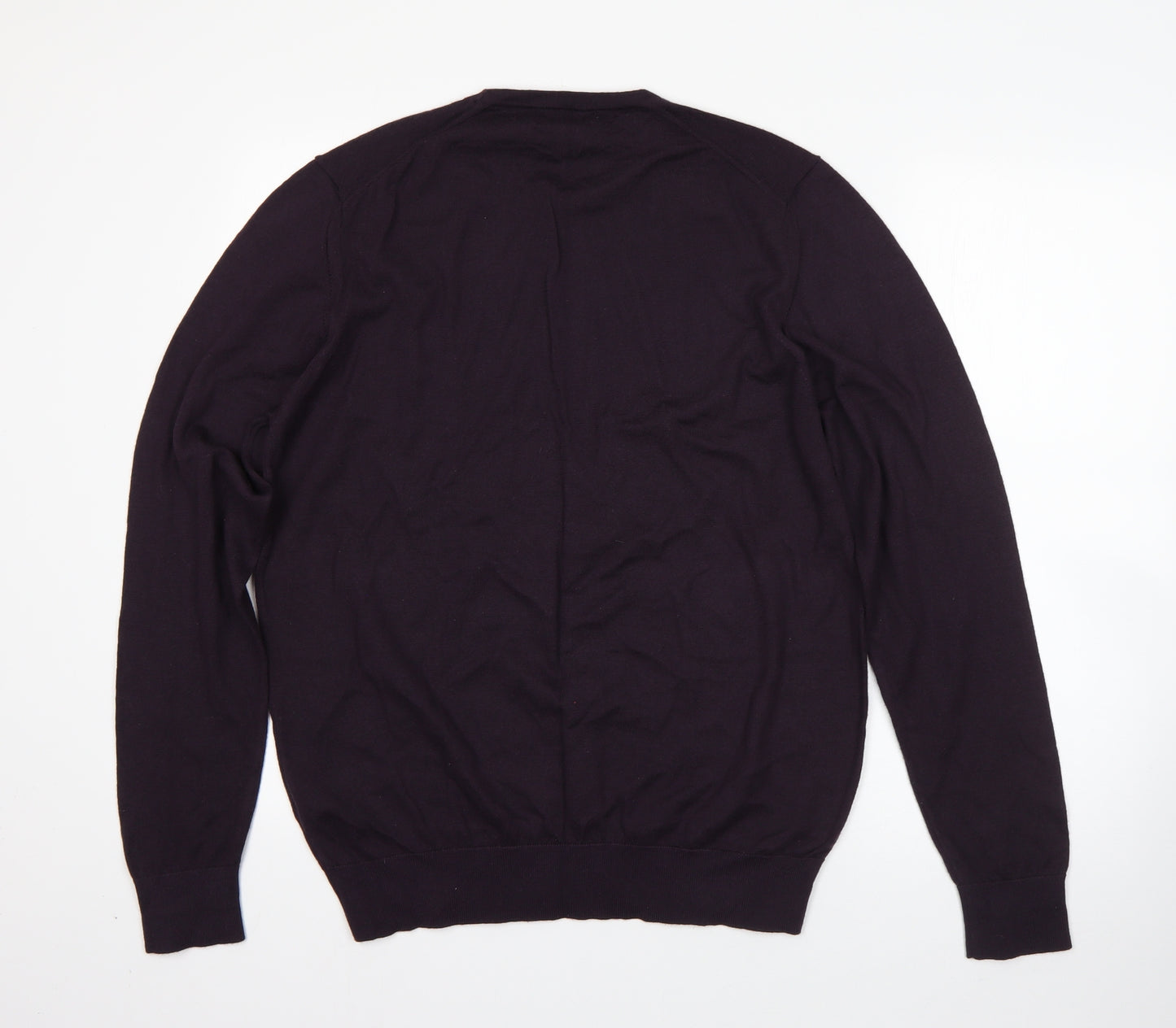 M&S Mens Purple Round Neck  Wool Pullover Jumper Size L