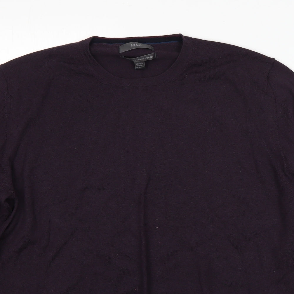 M&S Mens Purple Round Neck  Wool Pullover Jumper Size L