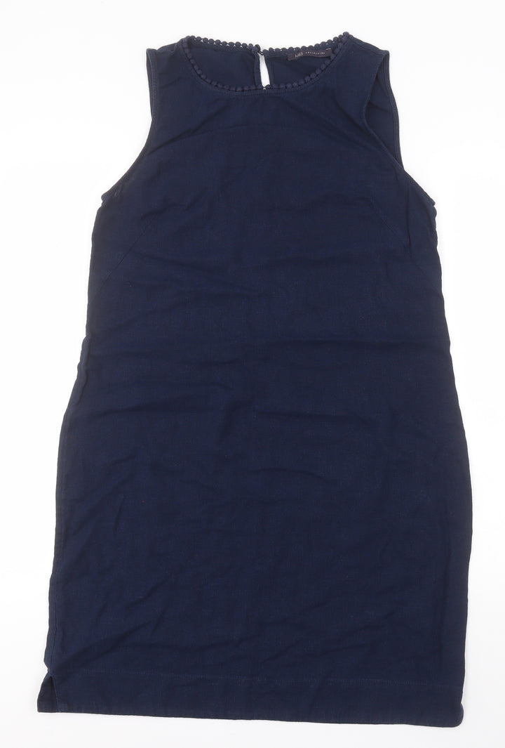 Marks and Spencer Womens Blue Flax Pencil Dress Size 12 Round Neck