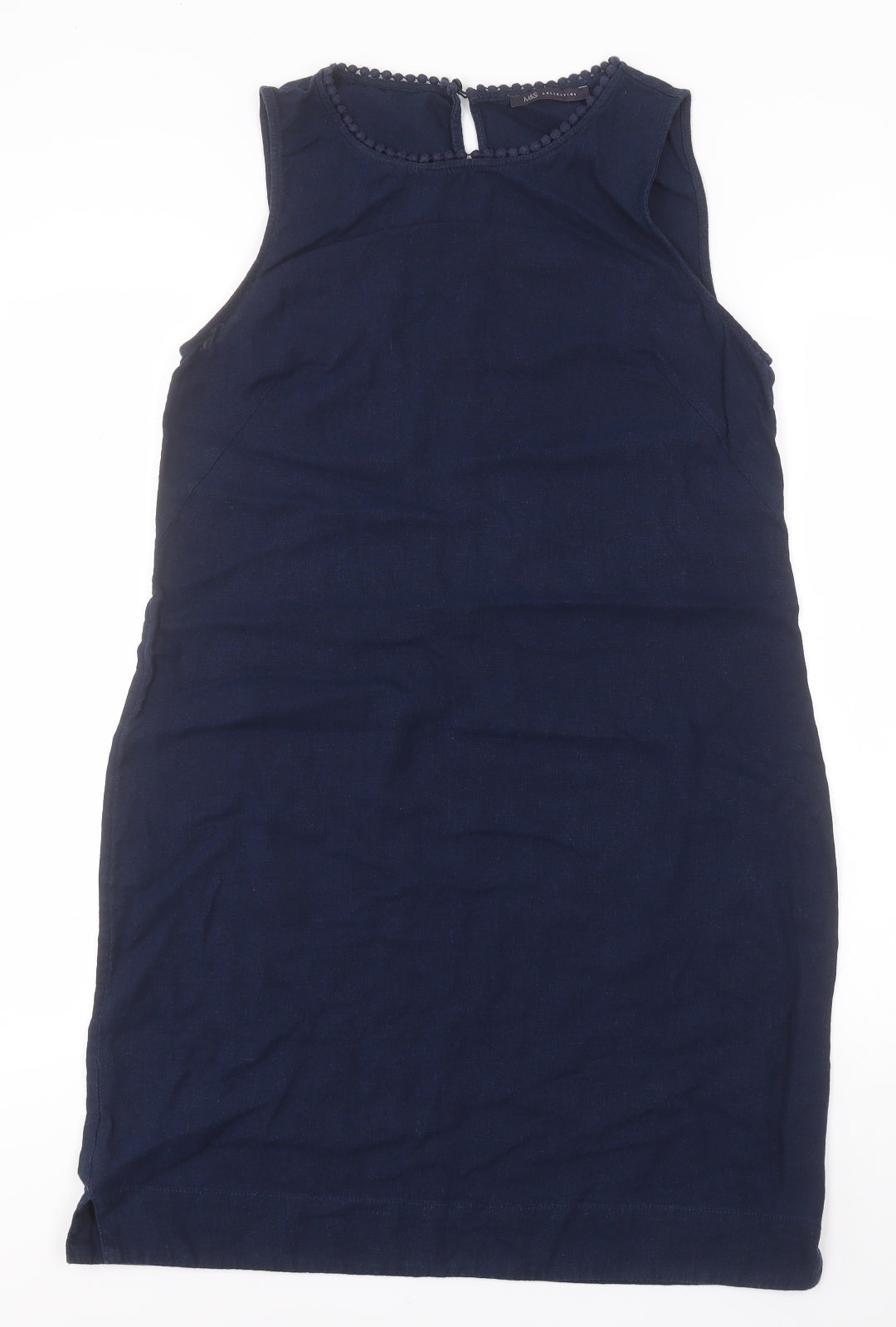 Marks and Spencer Womens Blue  Flax Pencil Dress  Size 12  Round Neck