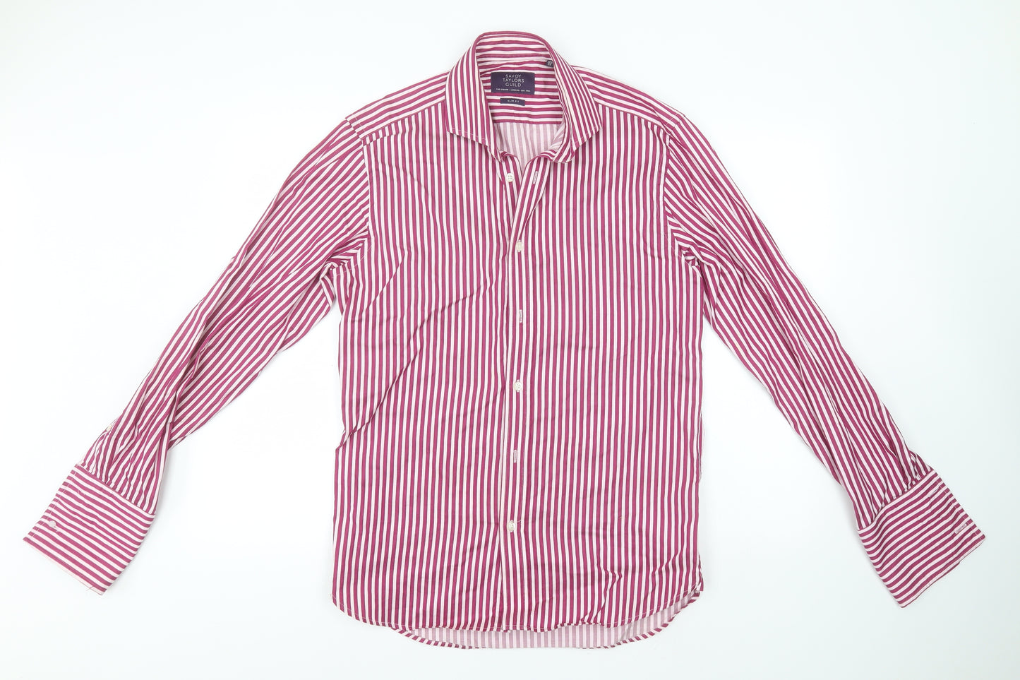 Savoy Taylors Guild Mens White Striped Cotton  Button-Up Size 15.5 Collared