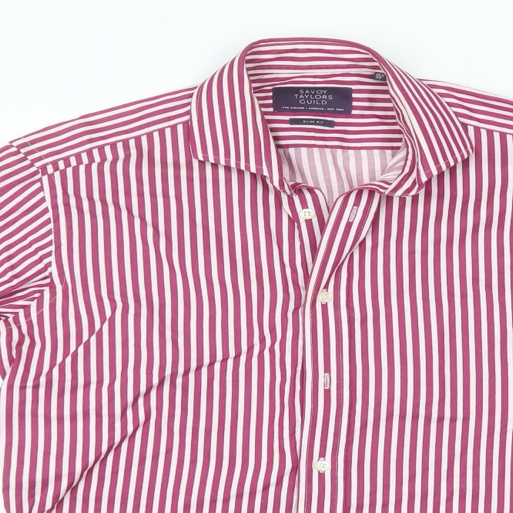 Savoy Taylors Guild Mens White Striped Cotton  Button-Up Size 15.5 Collared