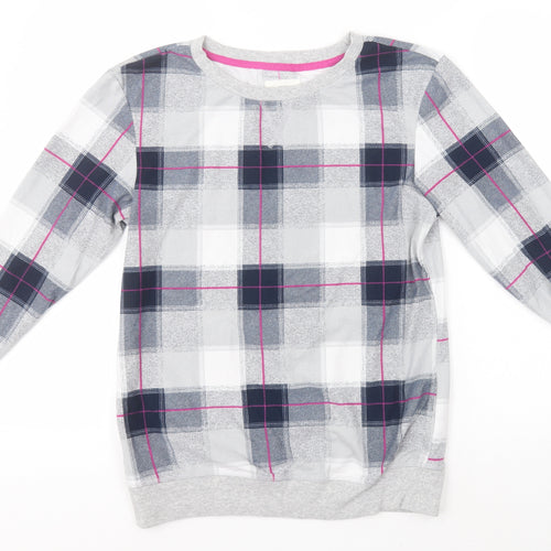 NEXT Womens Grey Round Neck Check Polyester Pullover Jumper Size XS