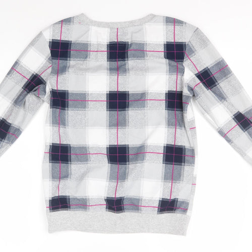 NEXT Womens Grey Round Neck Check Polyester Pullover Jumper Size XS