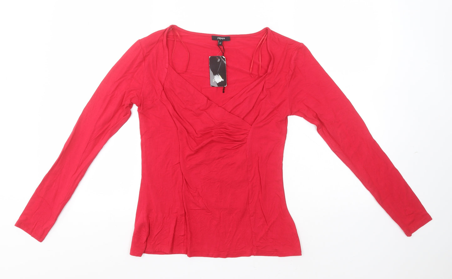 Papaya Womens Red  Viscose Basic T-Shirt Size 12 V-Neck