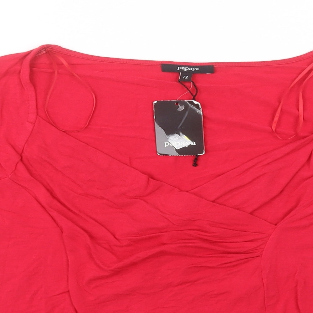 Papaya Womens Red  Viscose Basic T-Shirt Size 12 V-Neck