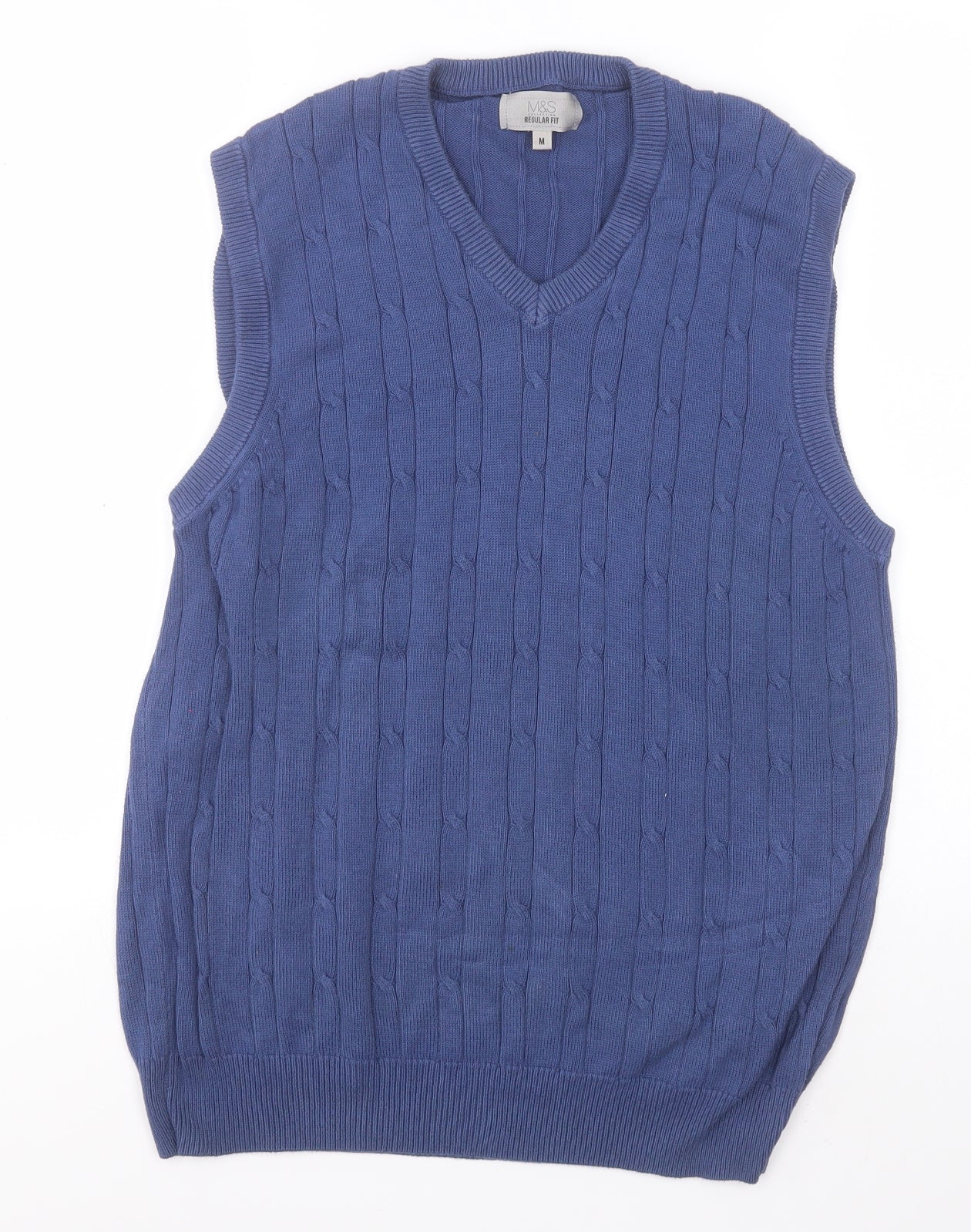 Marks and Spencer Mens Blue V-Neck  Cotton Pullover Jumper Size M