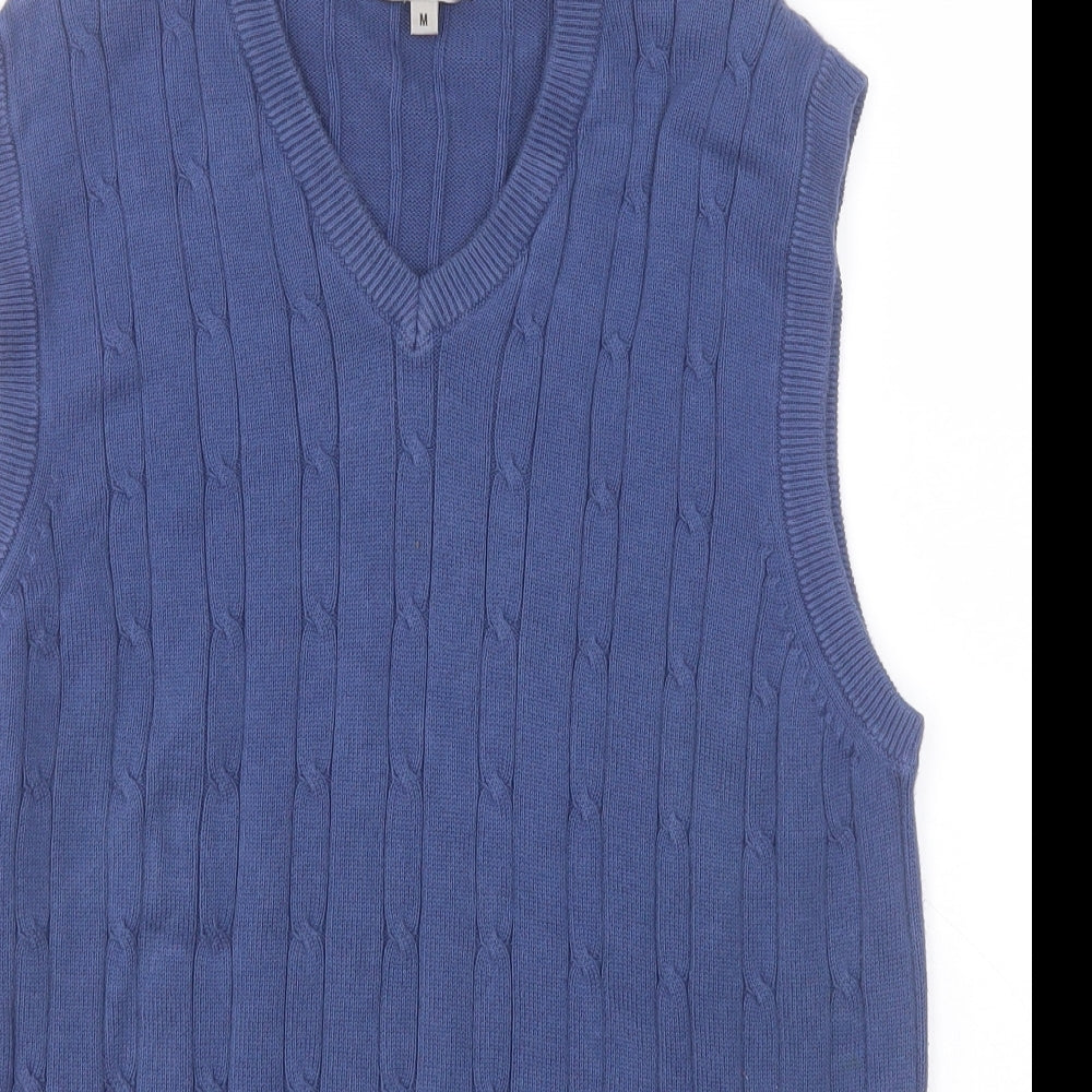 Marks and Spencer Mens Blue V-Neck  Cotton Pullover Jumper Size M