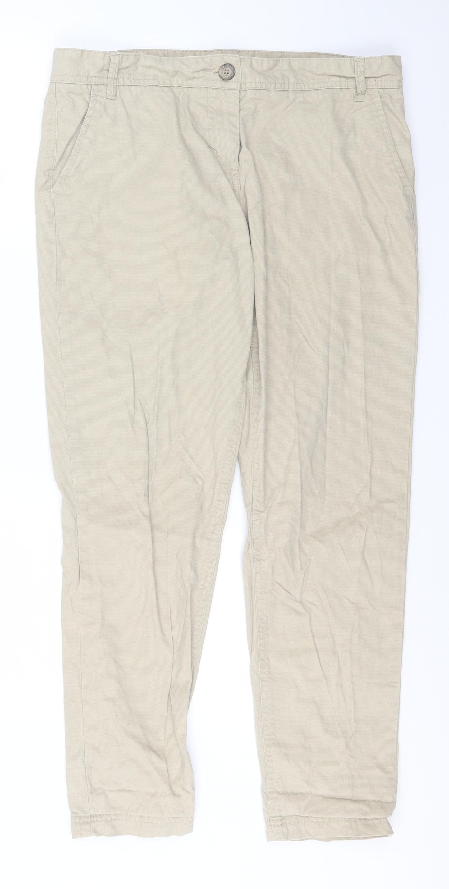 NEXT Womens Beige  Cotton Chino Trousers Size 14 L29 in Regular