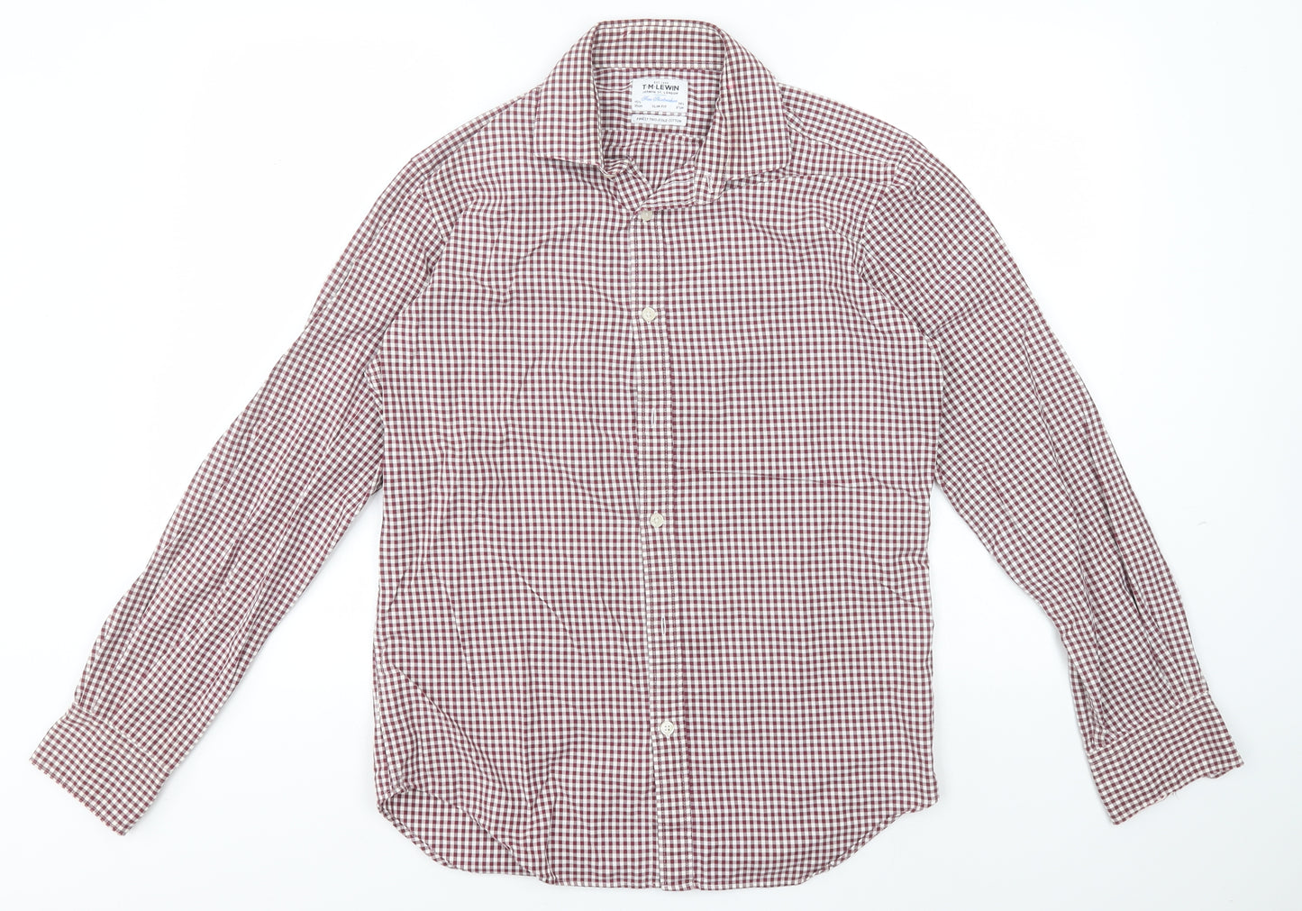 T.M.Lewin Mens Black Check Cotton  Button-Up Size 15.5 Collared