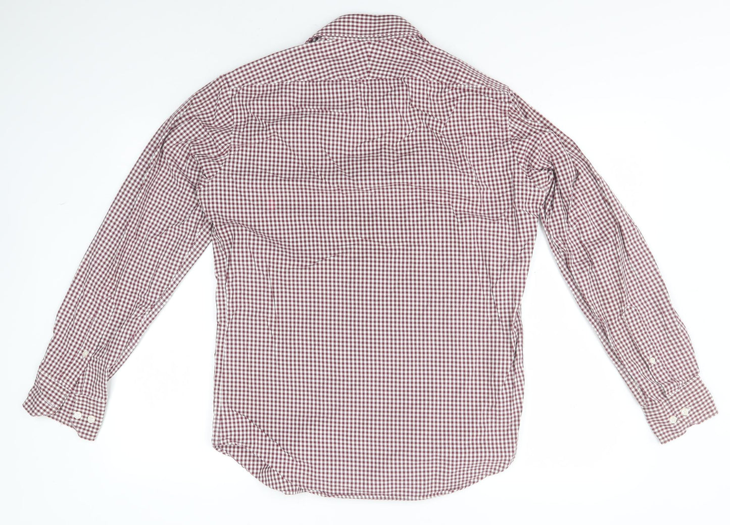 T.M.Lewin Mens Black Check Cotton  Button-Up Size 15.5 Collared