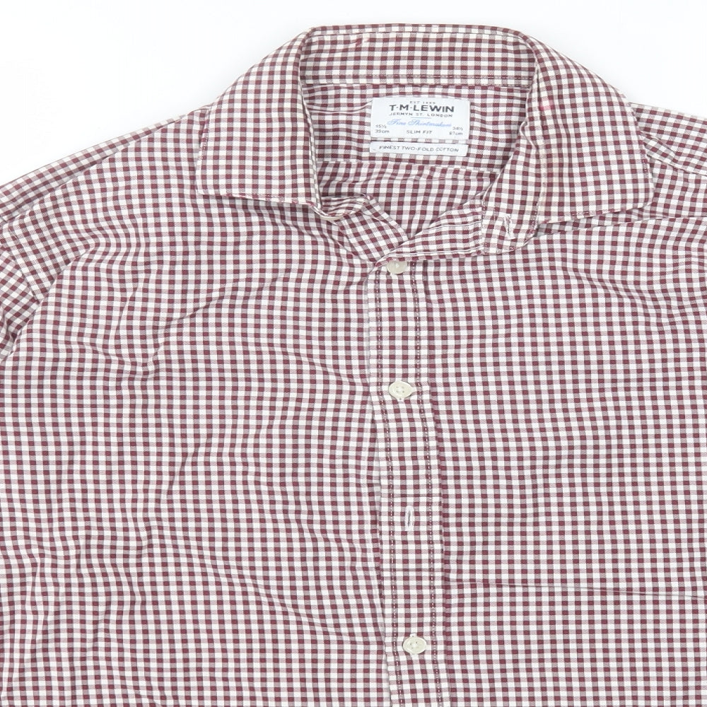 T.M.Lewin Mens Black Check Cotton  Button-Up Size 15.5 Collared