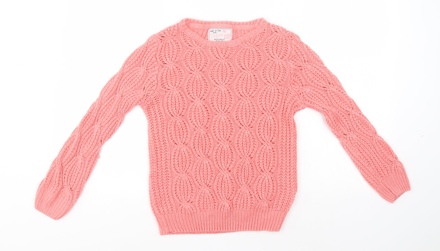 Young Dimension Girls Pink Round Neck  Acrylic Pullover Jumper Size 7-8 Years