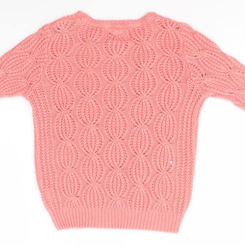 Young Dimension Girls Pink Round Neck  Acrylic Pullover Jumper Size 7-8 Years