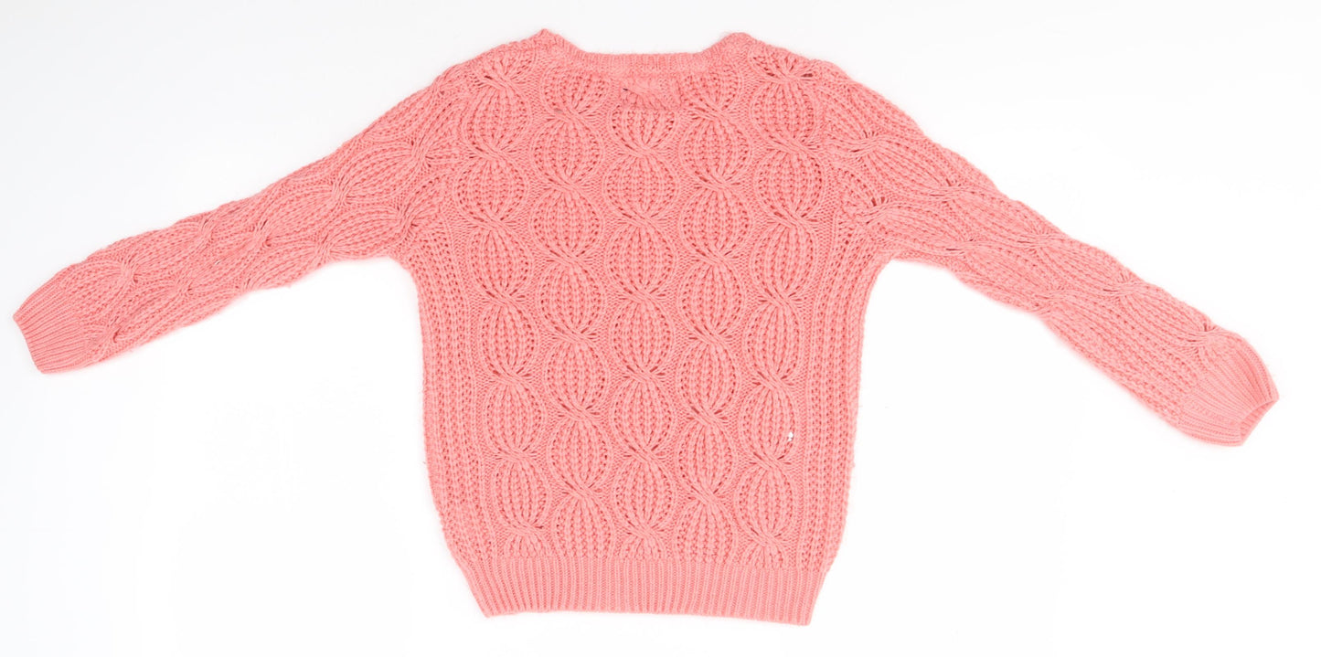 Young Dimension Girls Pink Round Neck  Acrylic Pullover Jumper Size 7-8 Years