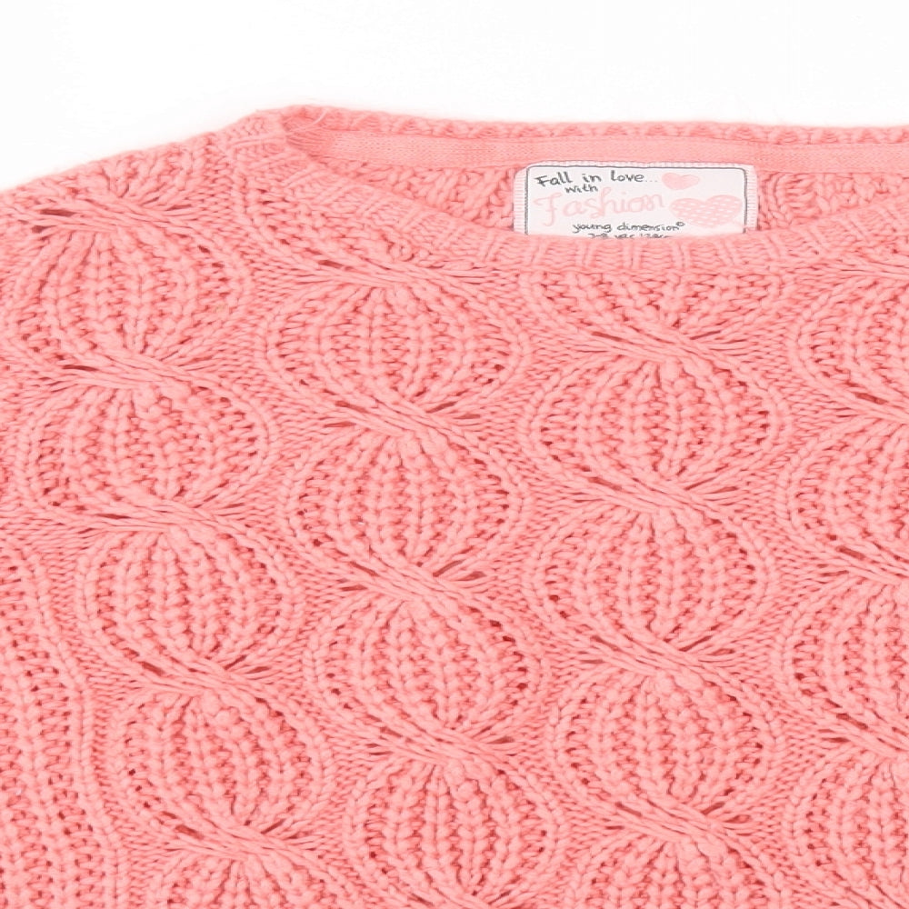 Young Dimension Girls Pink Round Neck  Acrylic Pullover Jumper Size 7-8 Years