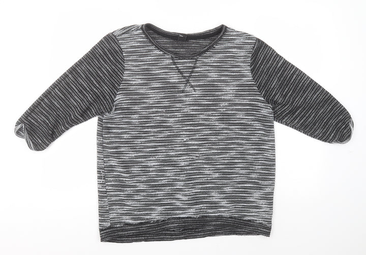 H&M Womens Grey Round Neck Striped Polyester Pullover Jumper Size M