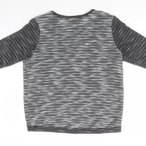 H&M Womens Grey Round Neck Striped Polyester Pullover Jumper Size M