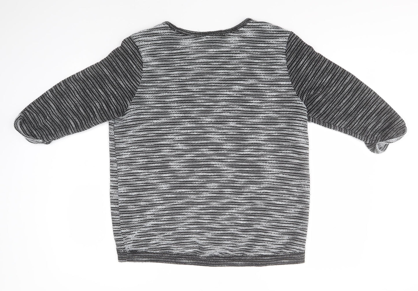 H&M Womens Grey Round Neck Striped Polyester Pullover Jumper Size M