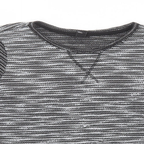 H&M Womens Grey Round Neck Striped Polyester Pullover Jumper Size M