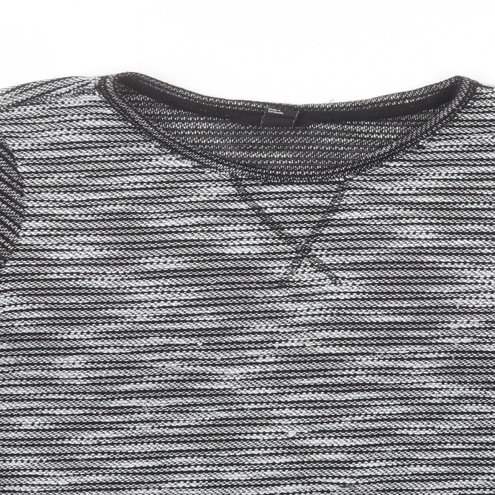 H&M Womens Grey Round Neck Striped Polyester Pullover Jumper Size M
