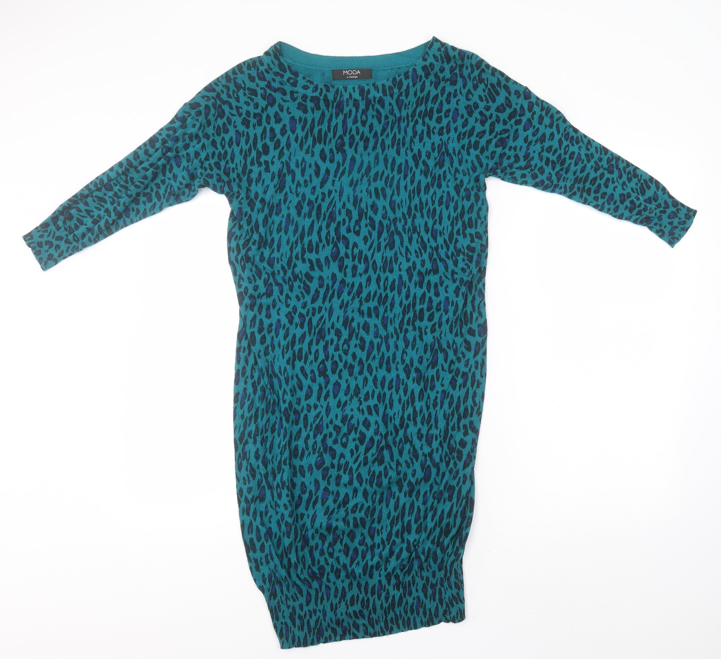 Moda Womens Green Round Neck Animal Print Nylon Pullover Jumper Size 10