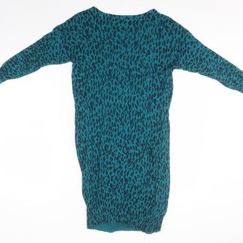 Moda Womens Green Round Neck Animal Print Nylon Pullover Jumper Size 10