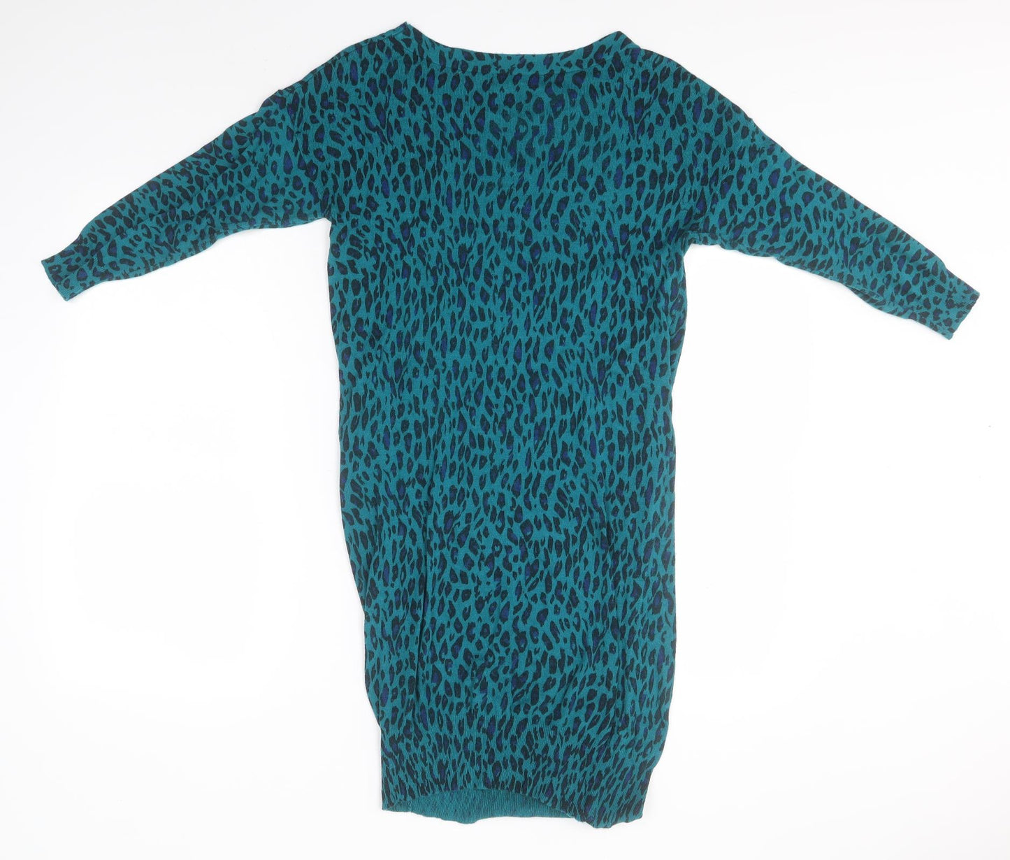 Moda Womens Green Round Neck Animal Print Nylon Pullover Jumper Size 10