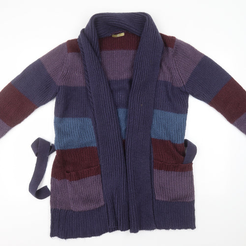 TU Womens Blue Round Neck Striped Acrylic Cardigan Jumper Size 18