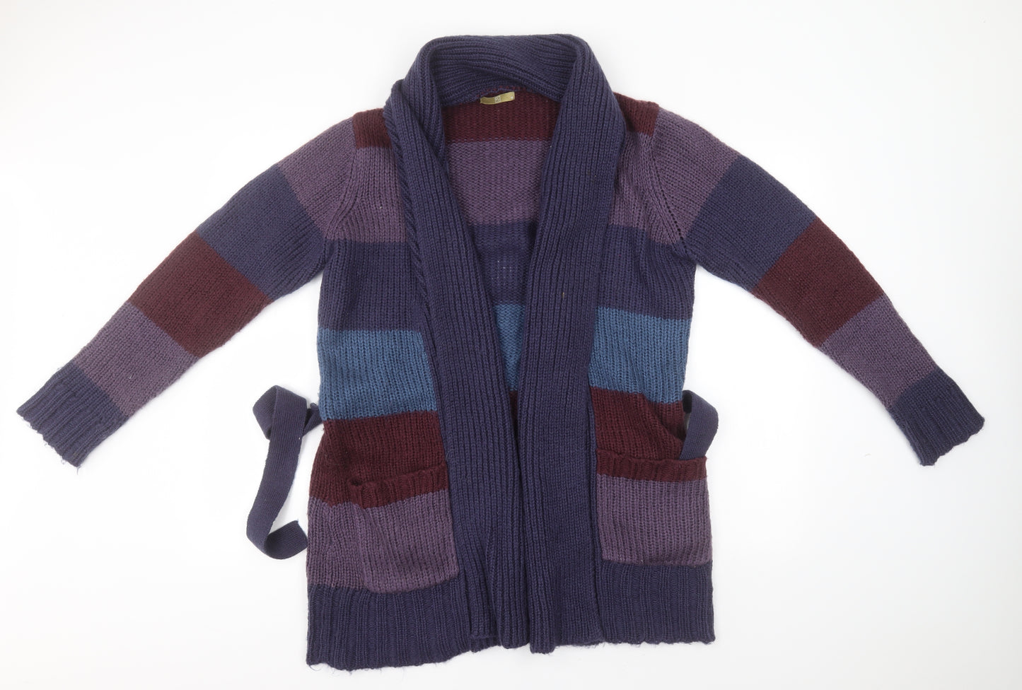 TU Womens Blue Round Neck Striped Acrylic Cardigan Jumper Size 18