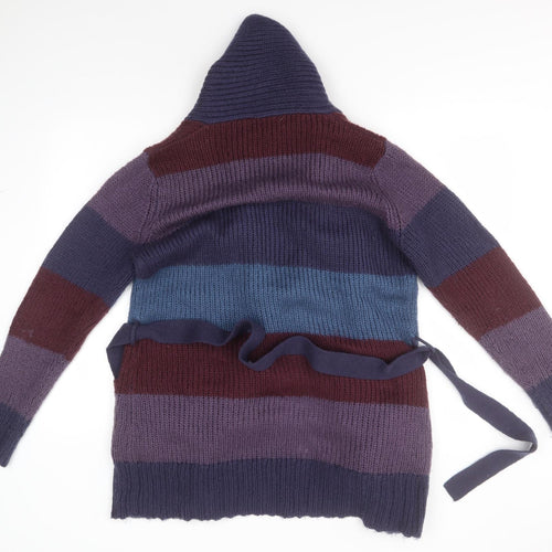 TU Womens Blue Round Neck Striped Acrylic Cardigan Jumper Size 18