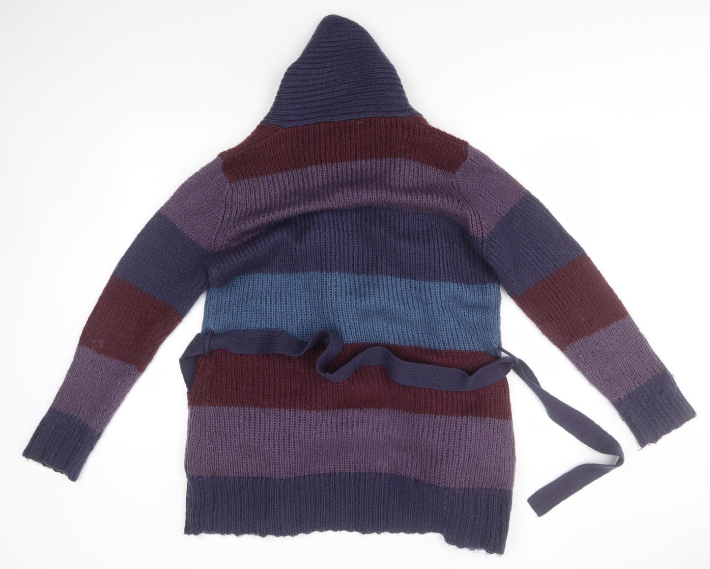 TU Womens Blue Round Neck Striped Acrylic Cardigan Jumper Size 18