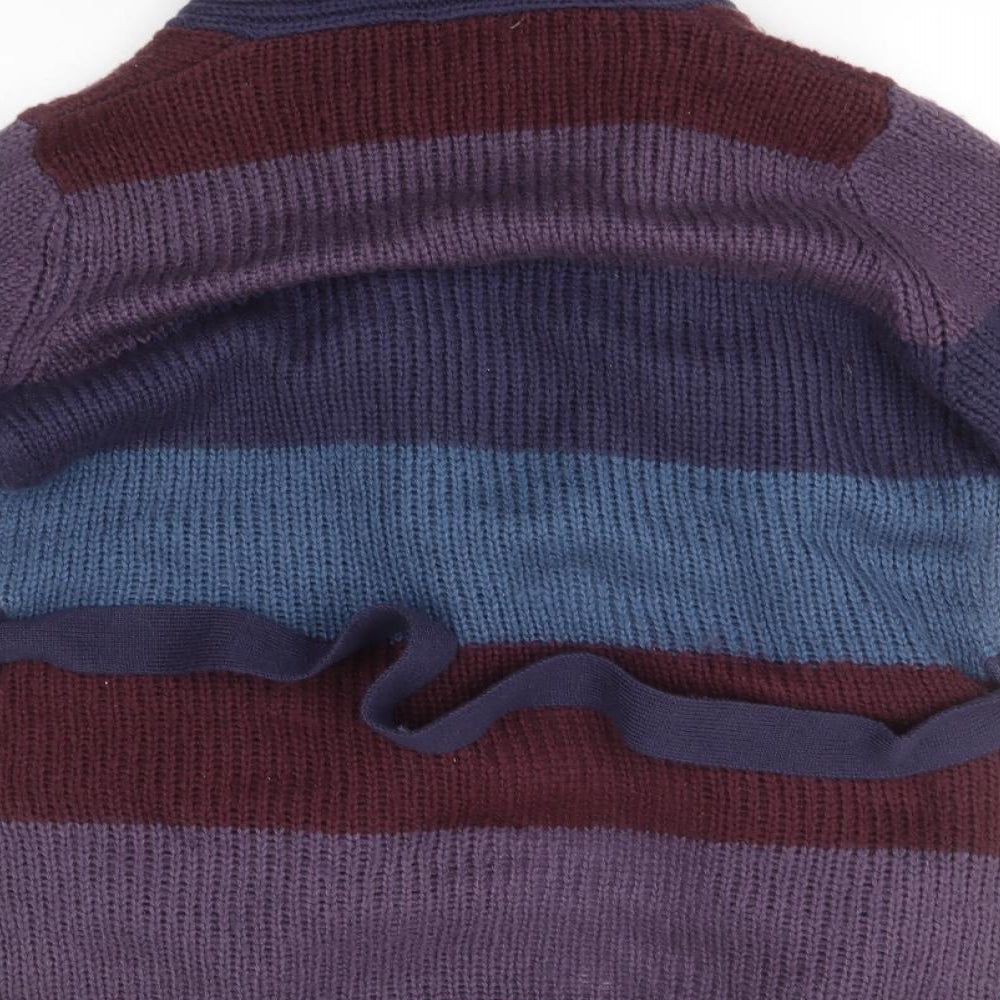 TU Womens Blue Round Neck Striped Acrylic Cardigan Jumper Size 18