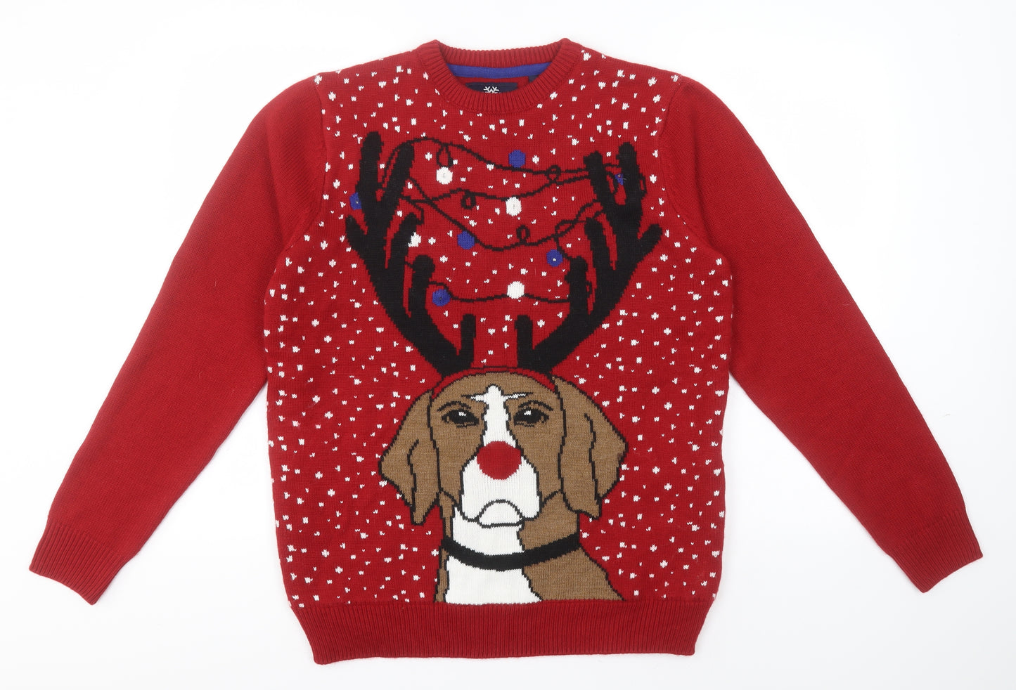 Threadbare Mens Red Round Neck  Acrylic Pullover Jumper Size M   - Christmas, Battery lights